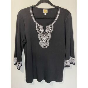 PXL, JM Collection petite, natural fiber, 100% cotton top with embroidery.